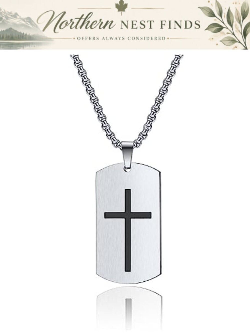 Stainless Steel Dog Tag Jesus Cross Crucifix Necklace Men Women Jewelry